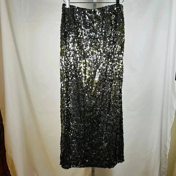 Lulumar Size Large Sequin Skirt Shiny Sparkly Formal Gold Silver - Picture 1 of 7